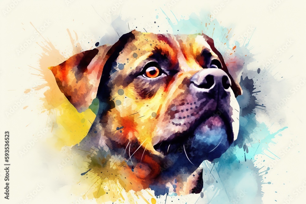 Bulldog portrait watercolor illustration. Watercolor dog head on