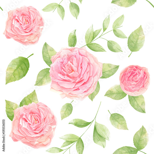 lovely watercolor pattern drawn blooming roses with leaves. Perfect print for your design and textile decoration