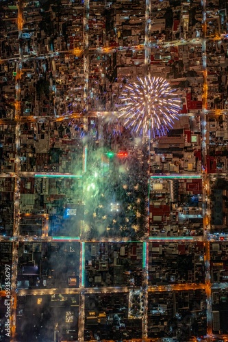 Colorful fireworks over Dolores Hidalgo at night, Mexico photo