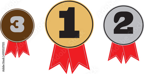 Gold, silver, and bronze champion medals on the white background