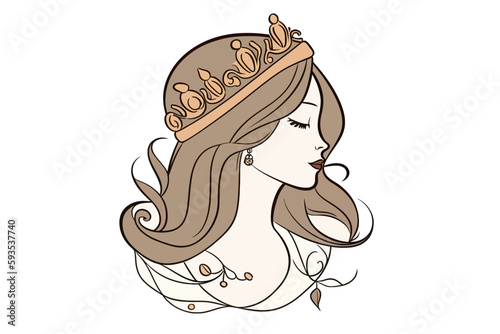 Beautiful princess with long hair and crown vector illustration