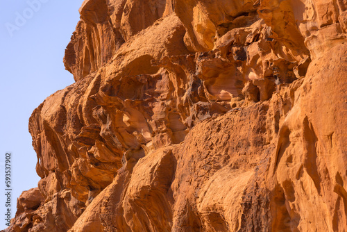 Wadi Rum, Jordan beautiful view of mountain sandstone rocks close-up