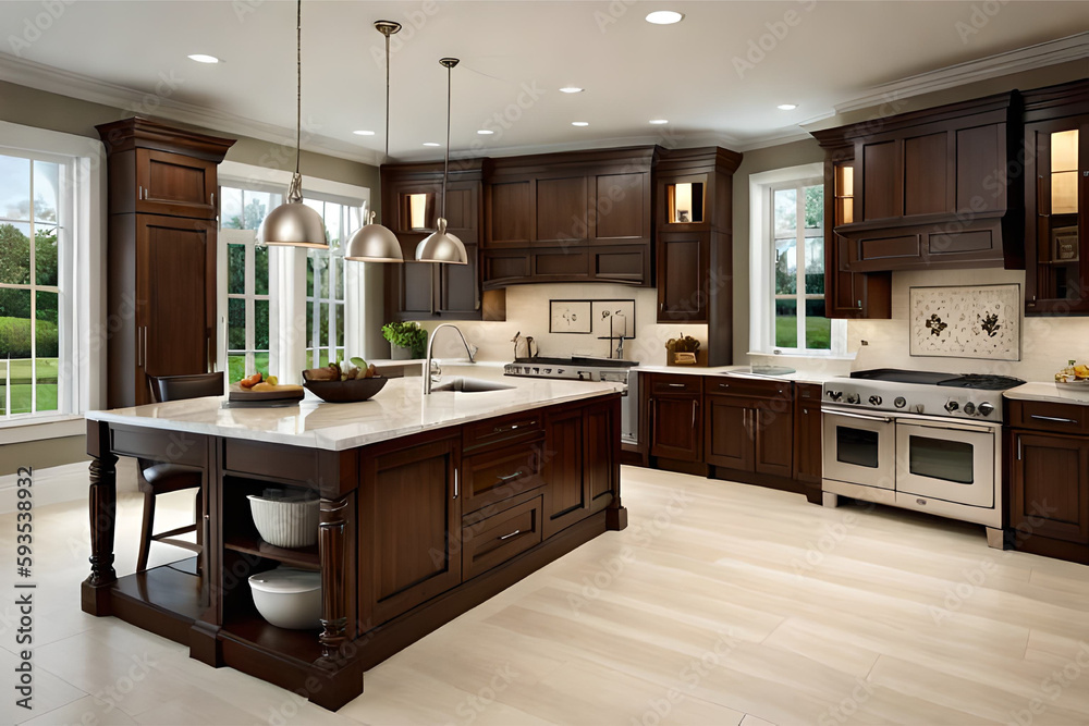 The interior design of a luxurious and high-end kitchen for a celebrity chef's home | Generative AI
The interior design of a luxurious and high-end kitchen for a celebrity chef's home | Generative AI