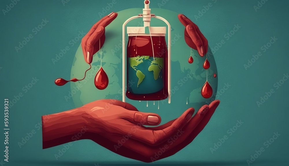 Blood donation illustration concept with blood bag. World blood donor day, Generative Ai - obrazy, fototapety, plakaty 