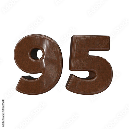 Number 95 3D render with wooden material