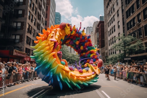 Pride festival with people celebrating on rainbow colors background. Generative AI