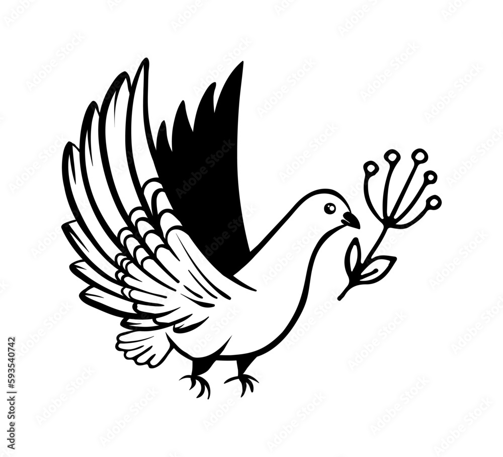 The pigeon flie. Vector doodle dove illustration. Reconciliation on the little things. The pigeon flie. Vector doodle dove illustration. Reconciliation on the little things.