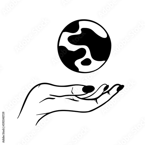 Planet on the hands. Vector doodle arms illustration.Concept of friendship and trust. Reconciliation day