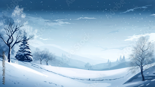 Winter background with snowy forest, generative AI. © puhimec