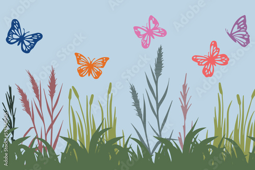 Tropical wallpaper with butterfly vector, wallpaper design for digital print