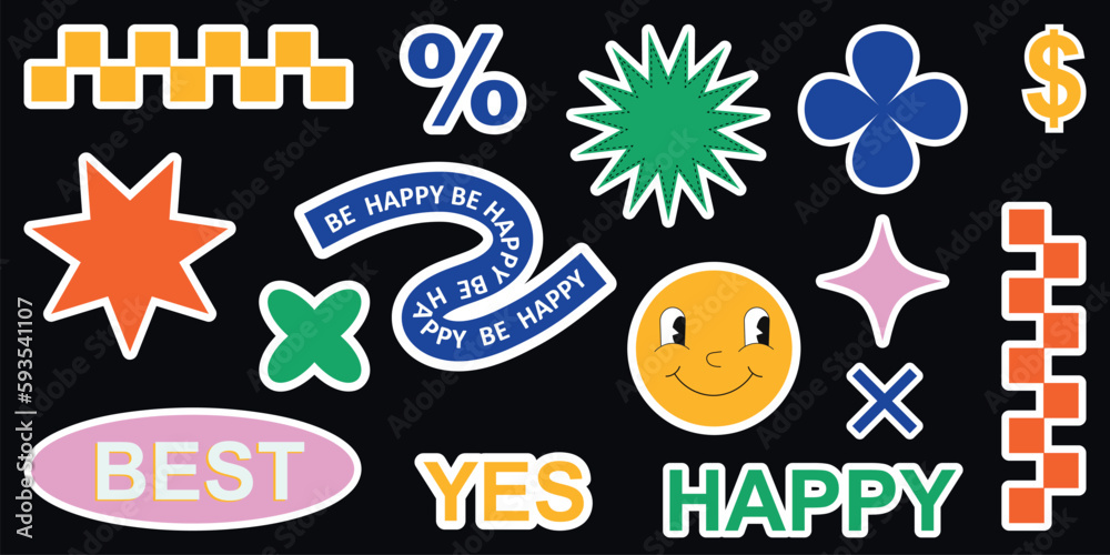 y2k style stickers.Shape set y2k style for banner. Shape set y2k style for decoaration.Shape set y2k style for poster. Trendy geometric forms.Simple shapes.Trendy 90s.Y2k aesthetic.Stickers.
