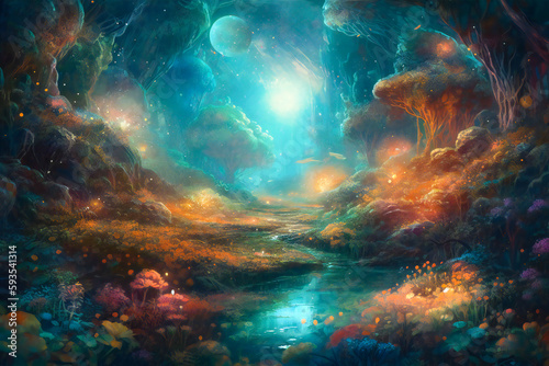 Fantastic surreal landscape on an alien planet. Created with Generative AI technology. © Adrian Grosu