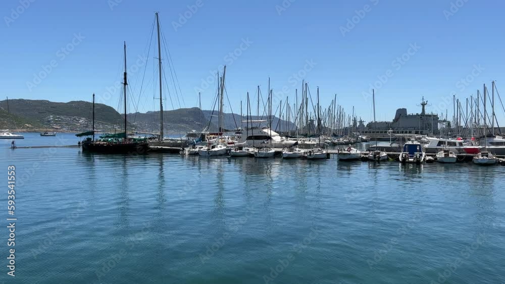 Navy ship in the harbor with marina views in False Bay and mountain views Navy ship in the harbor with marina views in False Bay and mountain views