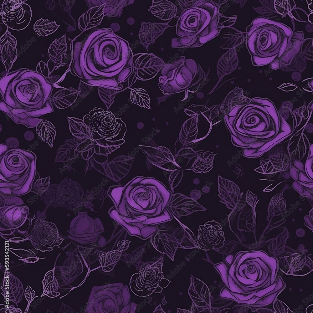 seamless pattern with purple roses