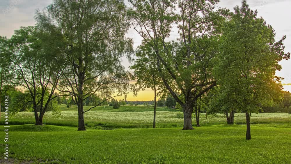 Sunny spring sunrise to sunset in the countryside - time lapse, nature, cloudscape