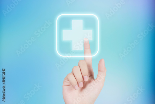 Pushing application plus simbol. Profit,health insurance, growth concepts.
