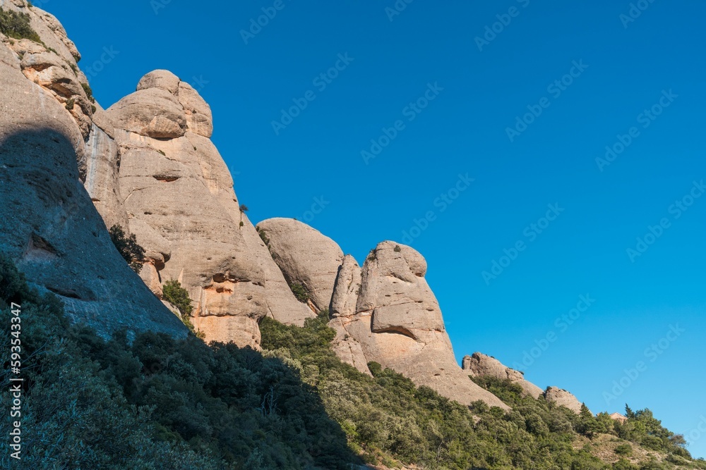 Ridge of the rocky mountains of montserrat on the outskirts of the city of Barcelona, Spain.