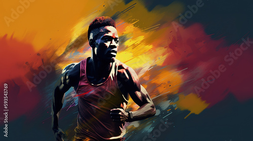 Colourful painted portrait of a runner, bold brush strokes, grunge image technique. Ai generated illustration