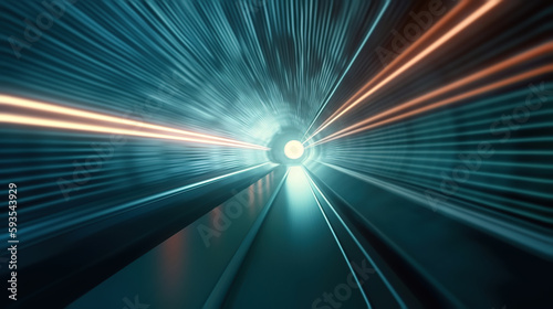 Abstract futuristic tunnel blurred in motion.Generative art