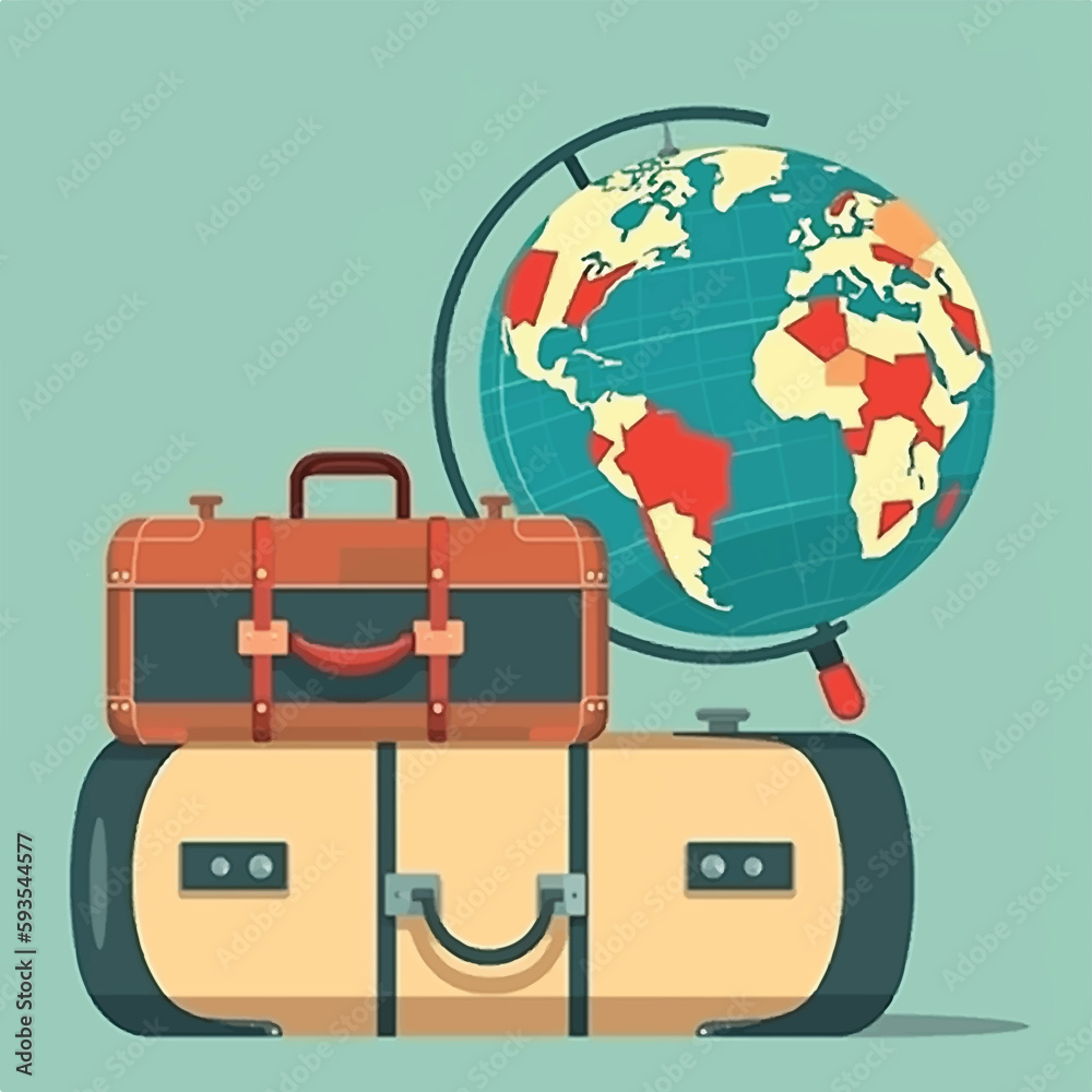 Hand luggage with world map, journey concept Hand luggage with world map, journey concept