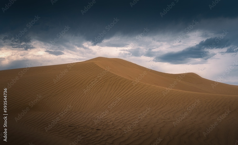 Beautiful shot of sand dune landscape with dark clouds in the desert Beautiful shot of sand dune landscape with dark clouds in the desert