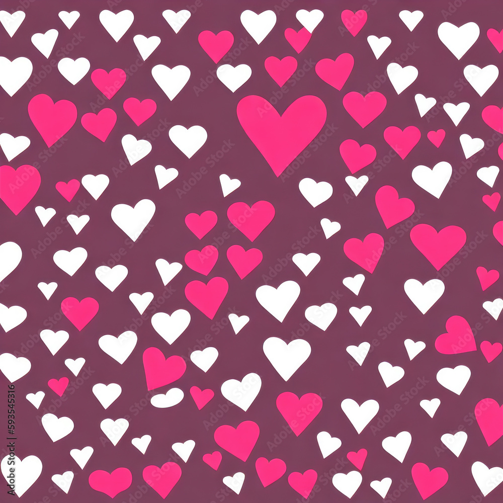 White and pink hearts on a dark pink background
