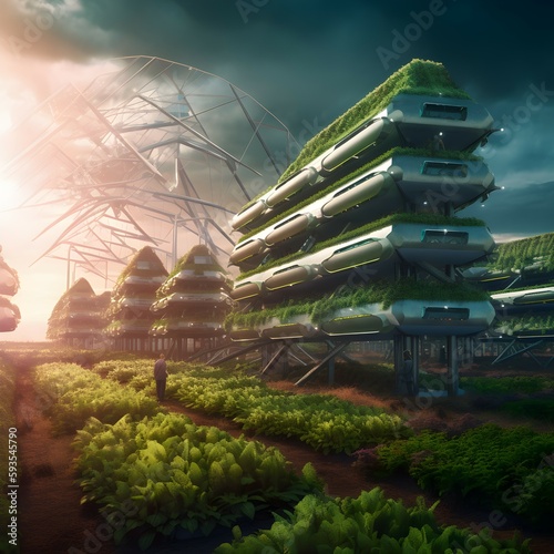 Futuristic agriculture greenhouse concept. The future of agriculture. © roei