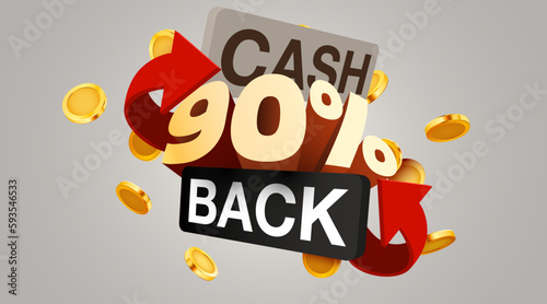 Cashback 90 percent icon isolated on the gray background. Cashback or money back label.