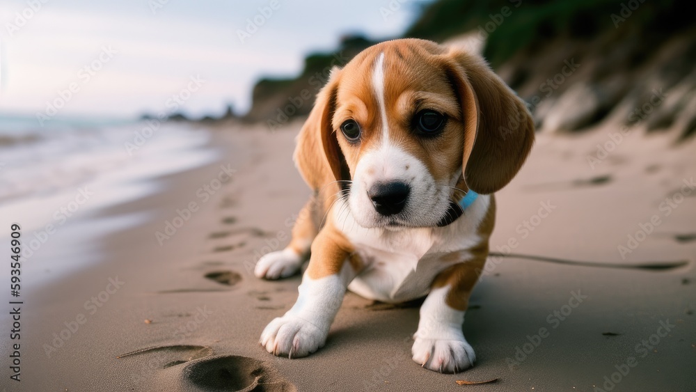beagle puppy on the beach