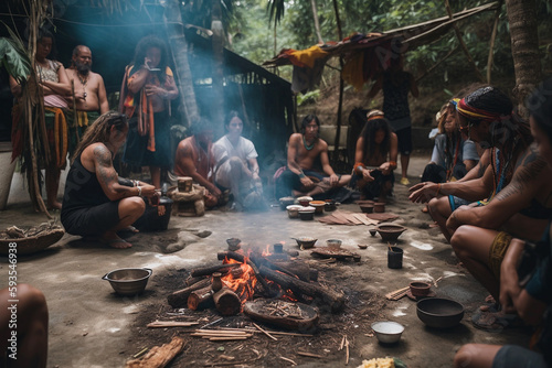 Ayahuasca ceremony in shamanism south america journey. Generative AI