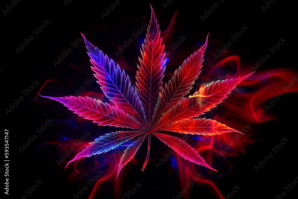Сannabis leaf on black background. Generative AI Сannabis leaf on black background. Generative AI