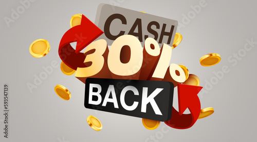 Cashback 30 percent icon isolated on the gray background. Cashback or money back label.