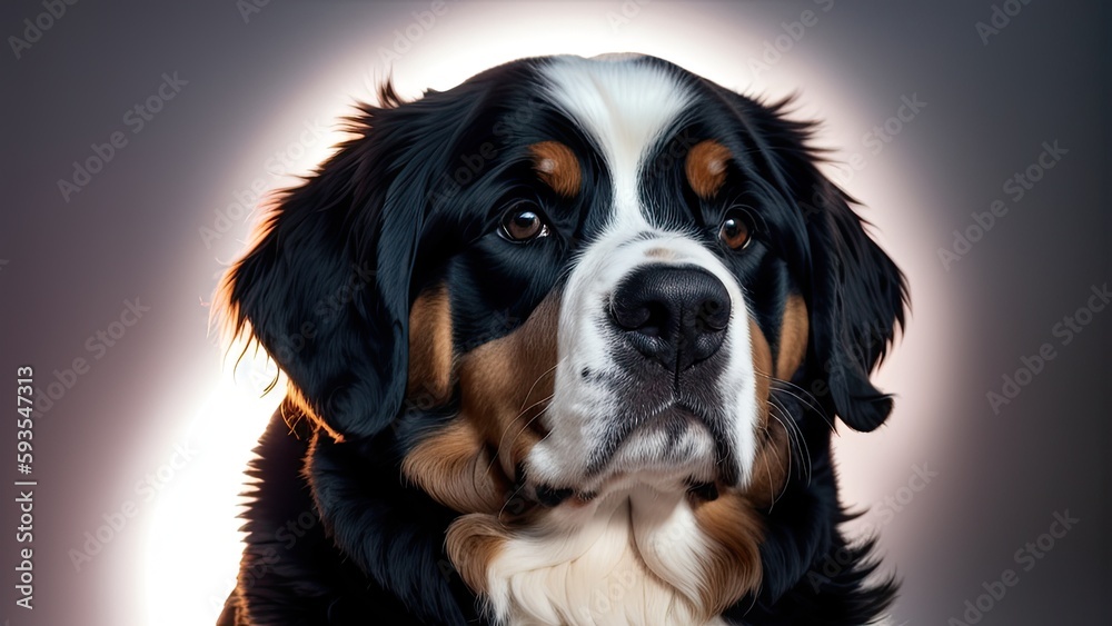 bernese mountain dog on a gray background