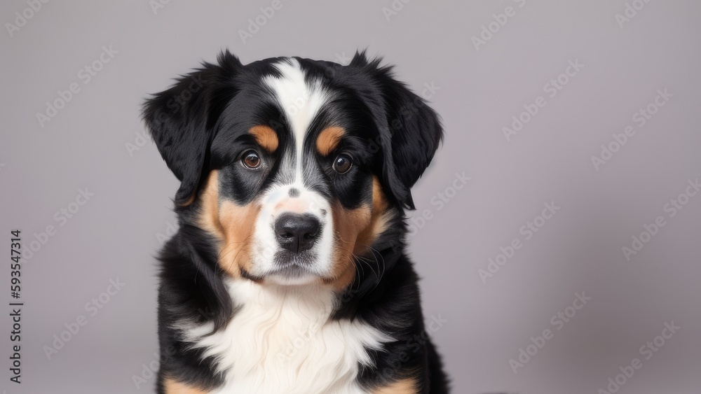 bernese mountain dog on a gray background