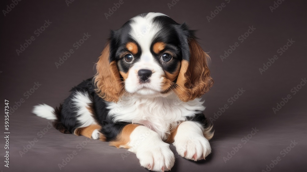 cavalier king charles spaniel on a gray background