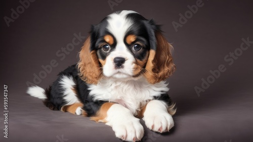 cavalier king charles spaniel on a gray background