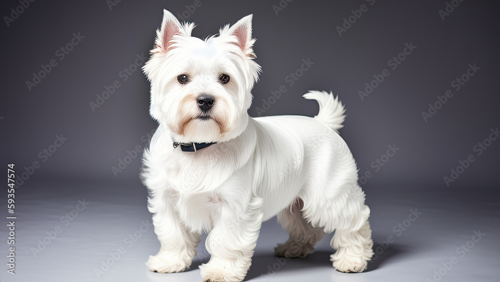 west highland white terrier on a gray background west highland white terrier on a gray background