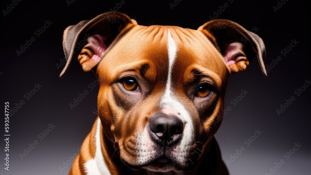 American Staffordshire Terrier on gray background