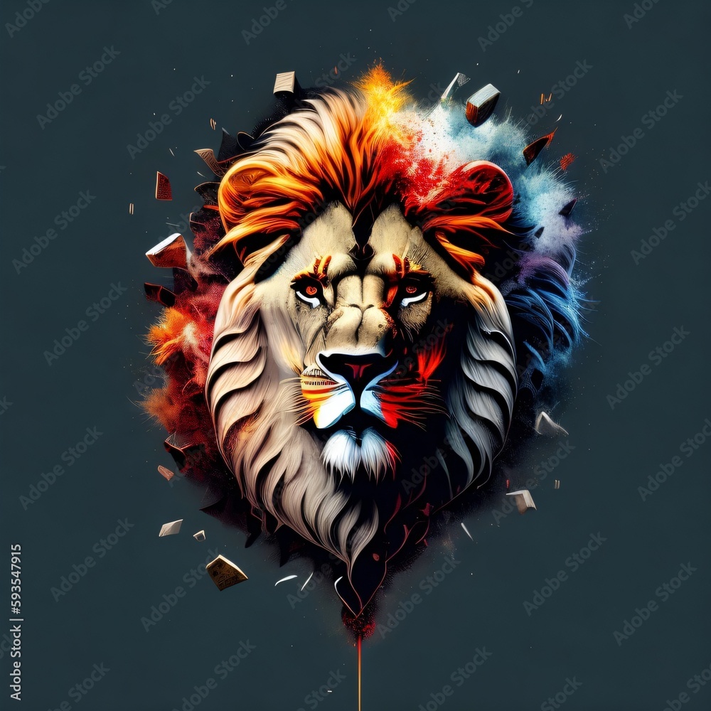 lion head in front. Lion head illustration. Roaring lion head mascot, colored version. Great for sports logos and team mascots. Generative AI