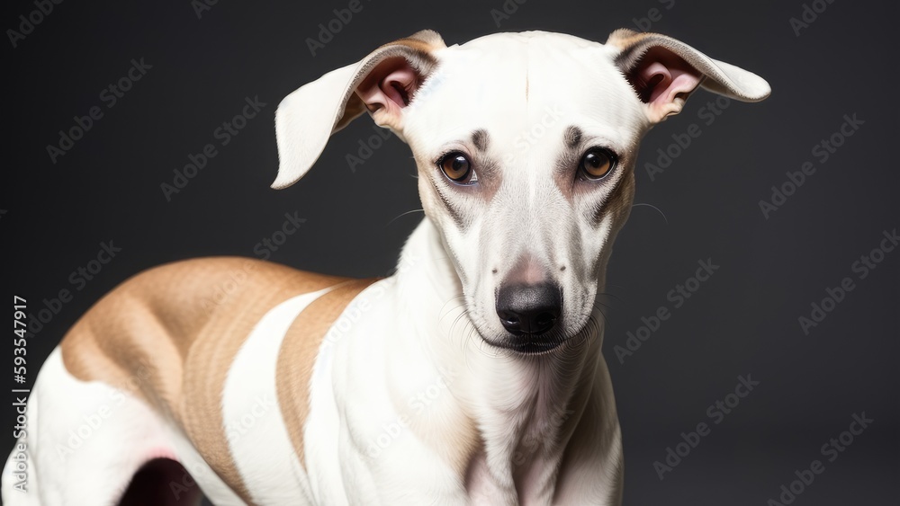 whippet on gray background
