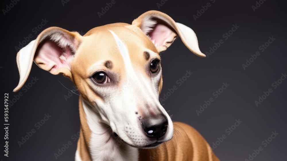 whippet on gray background