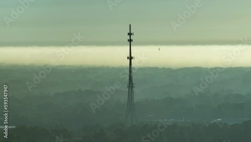 Tall telecommunication radio cell tower with wireless communication 5g antennas for network signal transmission