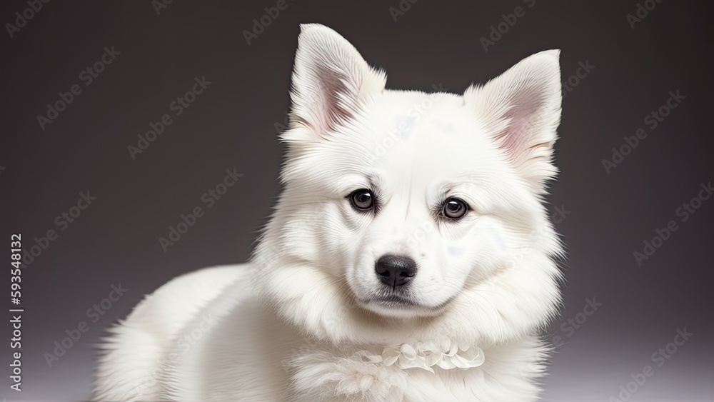 Japanese Spitz on a gray background Japanese Spitz on a gray background