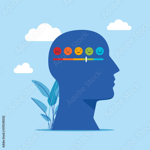 Psychological test, control feelings, emoji set for mood tracker. Modern vector illustration in flat style