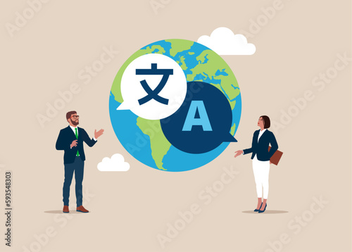 People multi language communication. Online translator. Linguist. Flat vector illustration
