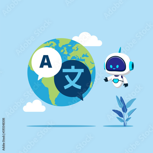 Online translator. Artificial intelligence technology. Modern vector illustration in flat style