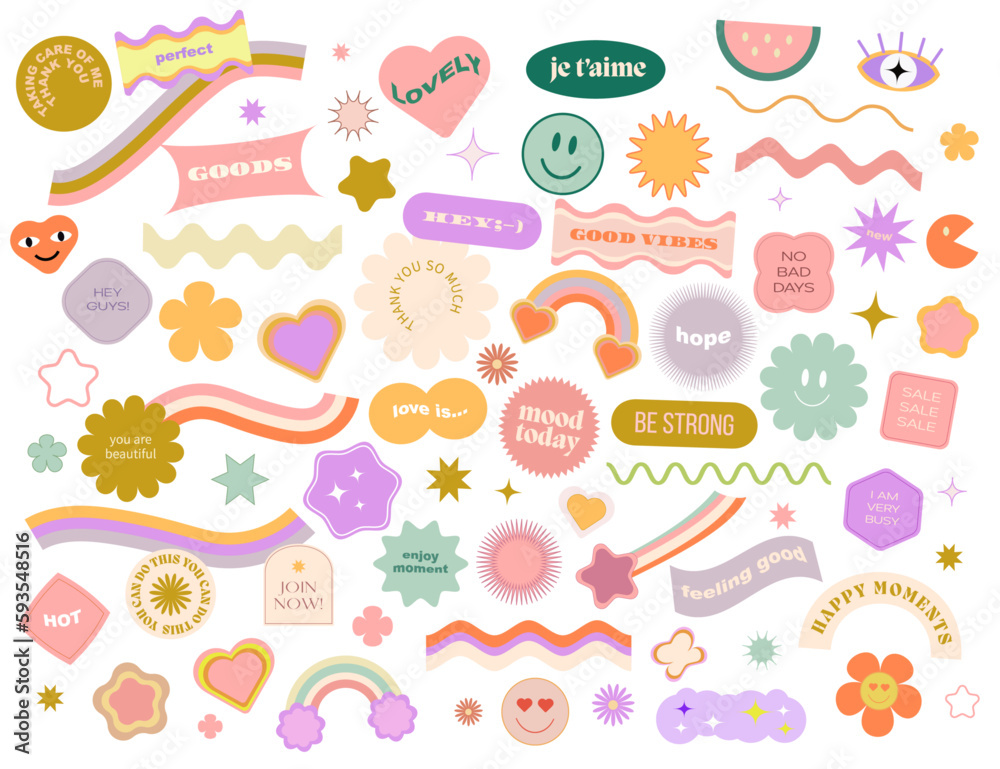 Fototapeta premium set of tags and retro stickers groovy