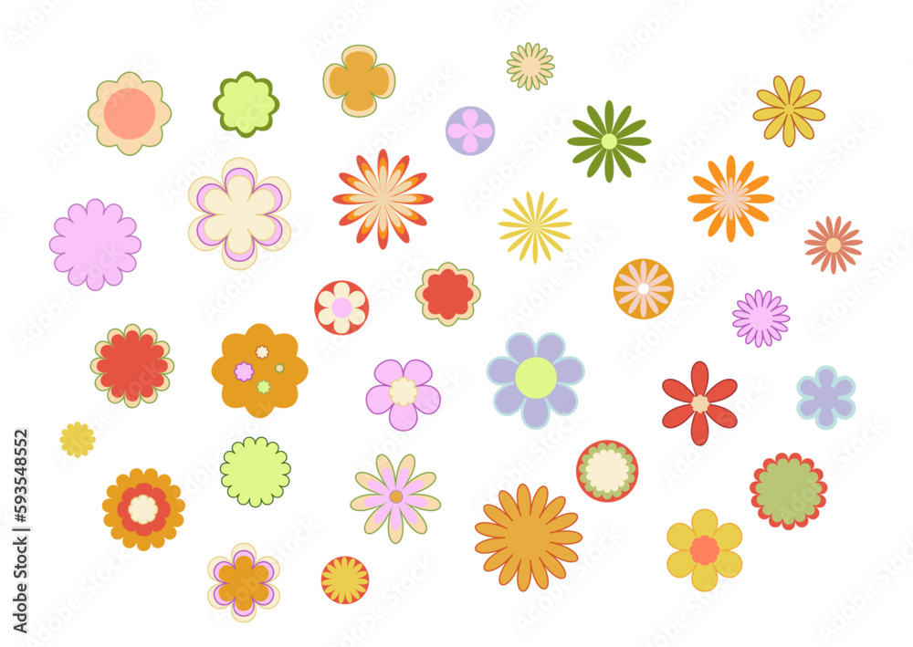 set of retro groovy flowers