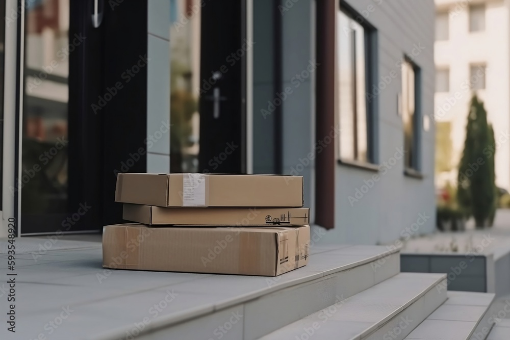 Delivery. Parcel box at doorstep for online shopping business Delivery. Parcel box at doorstep for online shopping business