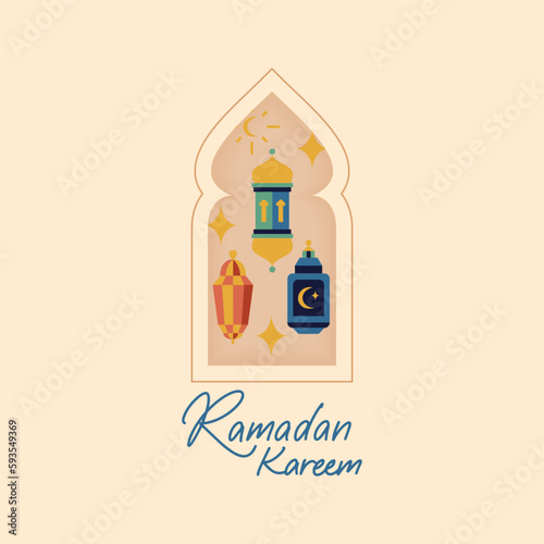 Holiday Ramadan Kareem Postcard. Vector Illustration of Religious Islam Arabic Concept.